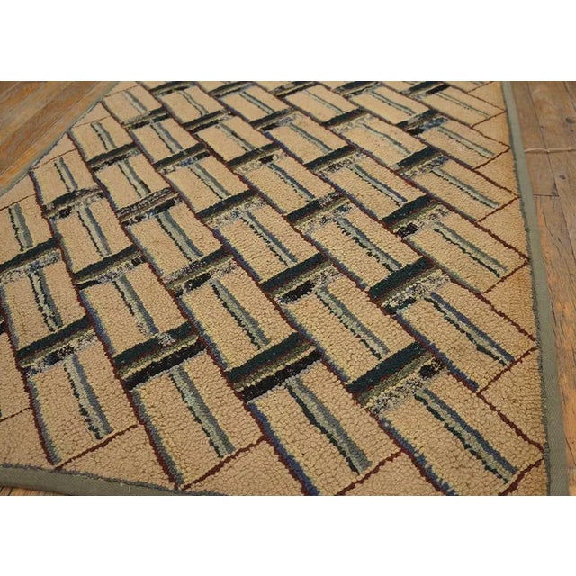 American 1930s Taupe Geometric Antique American Hooked Rug 2'3" X 6' Handknotted Wool Carpet For Sale - Image 3 of 14