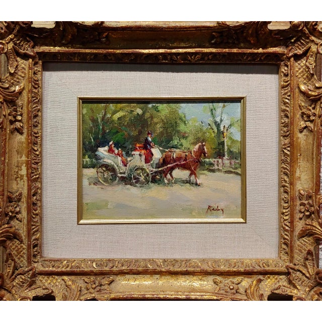 Brown Claire Ruby -Mother & Daughter Sunday Ride in a Horse Carriage -Oil Painting For Sale - Image 8 of 8