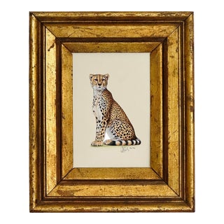 Original Hand-Painted Cheetah Painting in a Gilded Frame For Sale