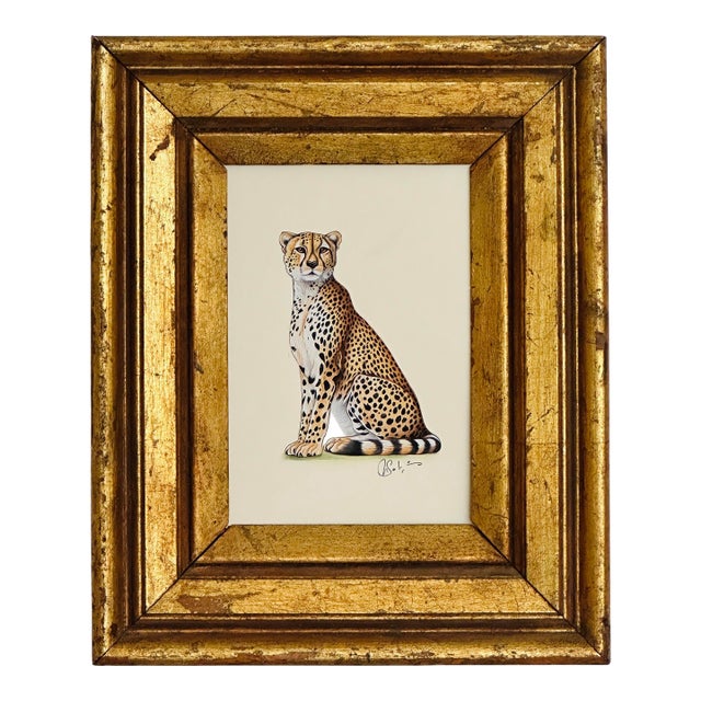 Original Hand-Painted Leopard Painting in a Gilded Frame For Sale