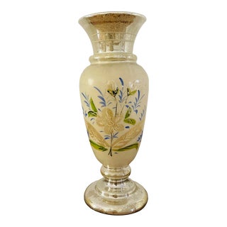 Boho Chic Large Antique 1820 Vase Mercury Blown and Painted Glass For Sale