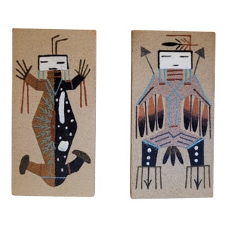 1970s Modernist Hopi Kachina Style Sand Art Wall Hanging For Sale