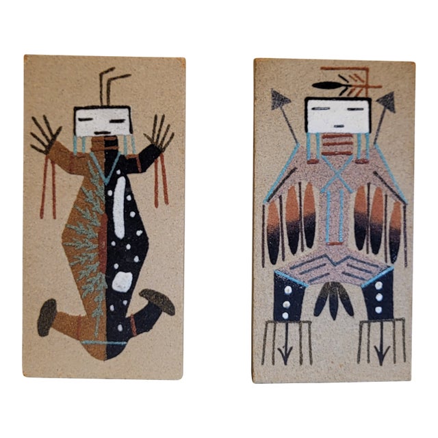 1970s Modernist Hopi Kachina Style Sand Art Wall Hanging For Sale