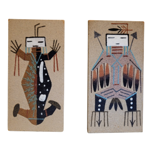 1970s Modernist Hopi Kachina Style Sand Art Wall Hanging