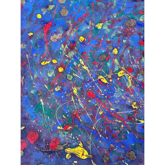 Contemporary Abstract Expressionist Acrylic Painting on Canvas, Colorful Drip Composition For Sale - Image 4 of 7