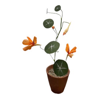 Charming Vintage Italian Hand-Crafted Metal and Crepe Paper Nasturtium Topiary in Terracotta Pot For Sale