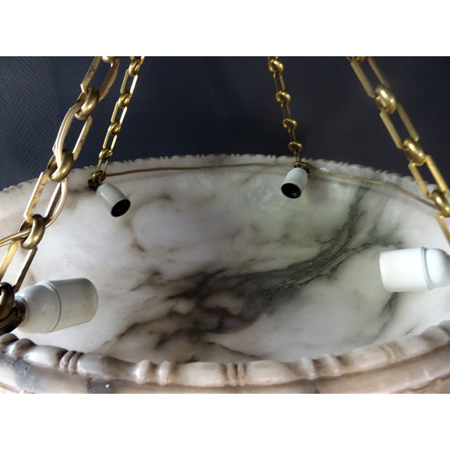 Metal Large Vintage Pendant Chandelier in Alabaster, 1930s For Sale - Image 7 of 14
