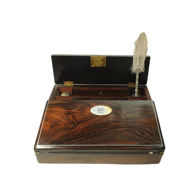 19th Century Rosewood Writing Slope with Inlay, Set of 5 For Sale - Image 11 of 13