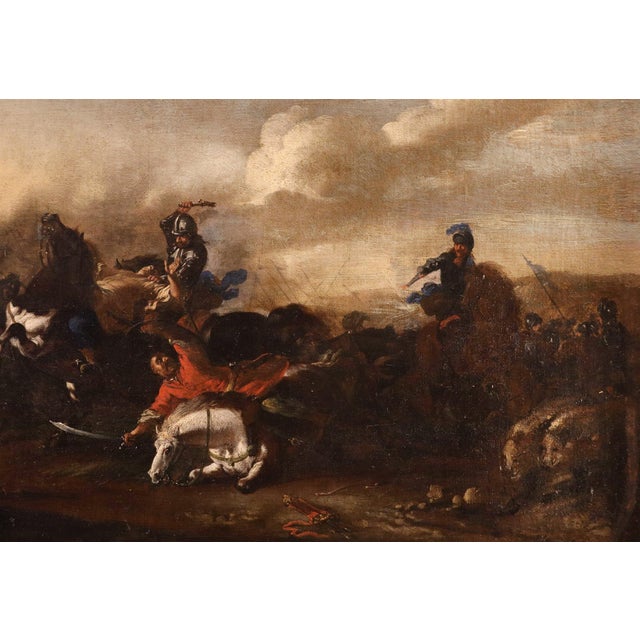 Jacques Courtois Il Borgognone, Battle Scenes, 1670, Oil on Canvases, Framed, Set of 2 For Sale - Image 10 of 16