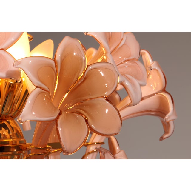 Murano Pink Lilly Floorlamp Murano Glass and Gilt Brass by Franco Luce, 1970 For Sale - Image 6 of 13