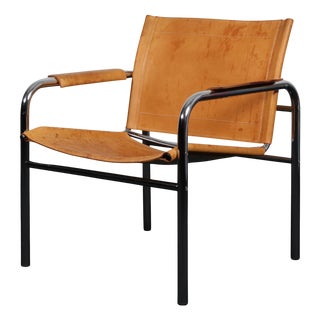 Leather and Tubular Steel Klinte Armchairs attributed to Tord Björklund for Ikea, 1960s, Set of 2 For Sale