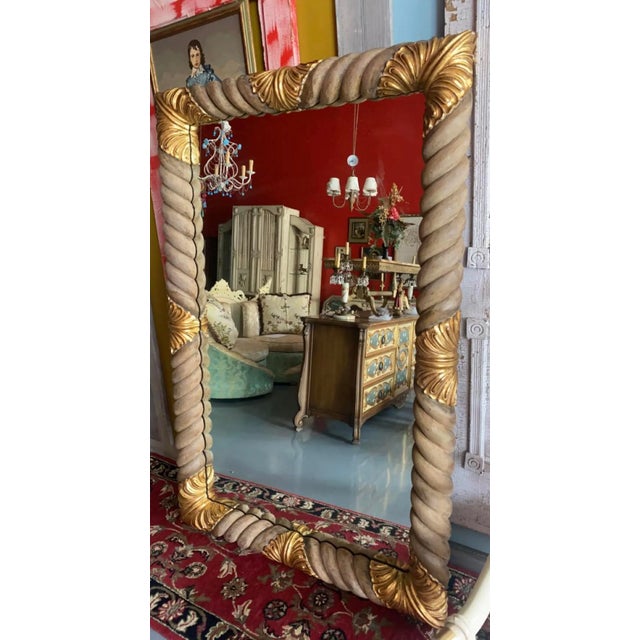 Mid 20th Century Vintage Mid-Century Modern Hollywood Regency Wooden Carved Gilt Detail Floor Mirror For Sale - Image 5 of 5