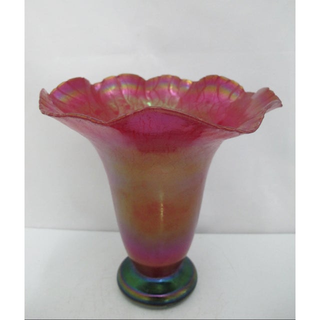 Donald Carlson Iridescent Art Glass Ruffled Trumpet Vase For Sale - Image 12 of 13