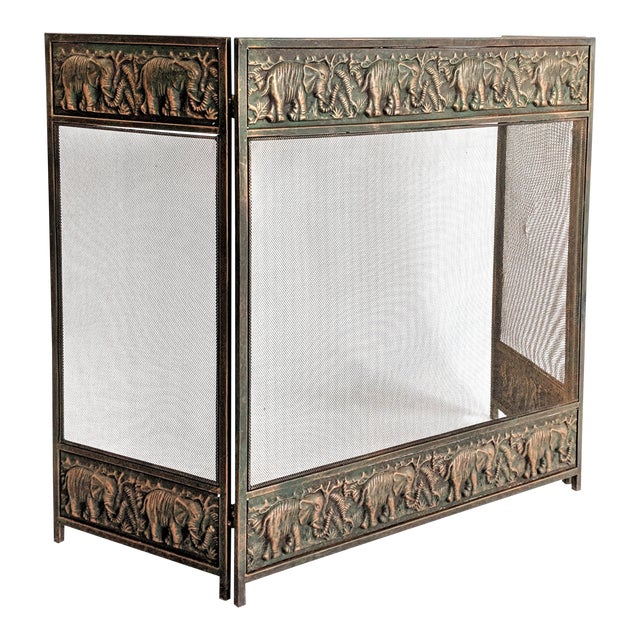 Copper and Brass Fireplace Screen With Elephants Chairish
