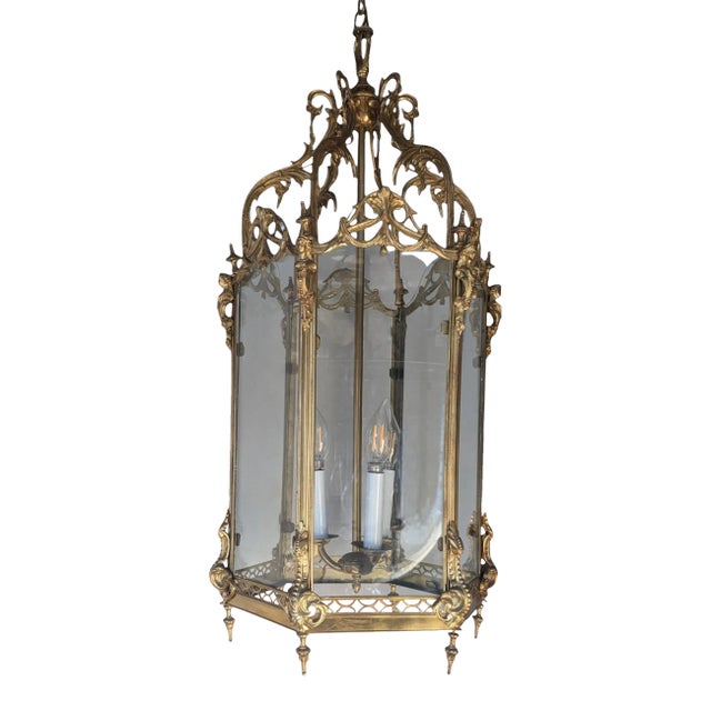 Early 20th Century Petit Trianon Style Brass Hanging Lantern For Sale