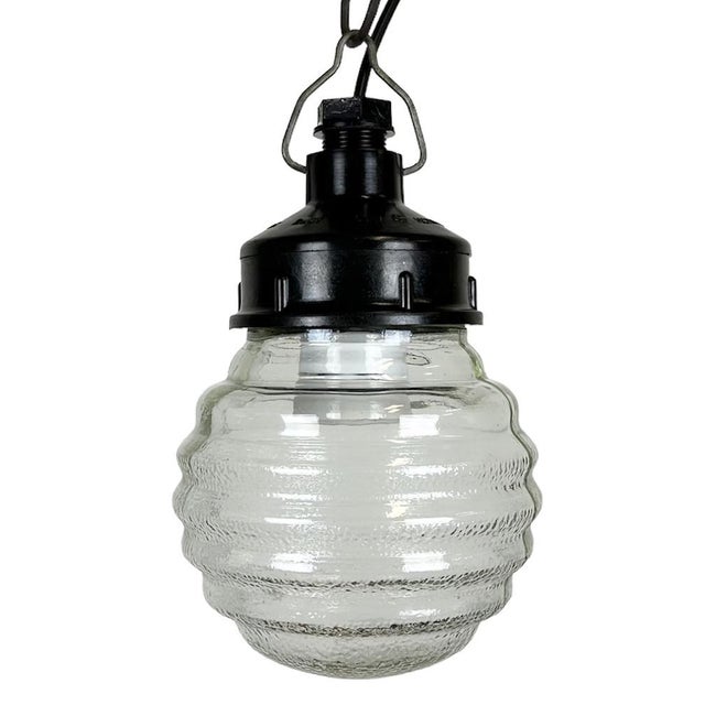 Industrial Bakelite Pendant Light with Ribbed Glass, 1970s For Sale - Image 14 of 14