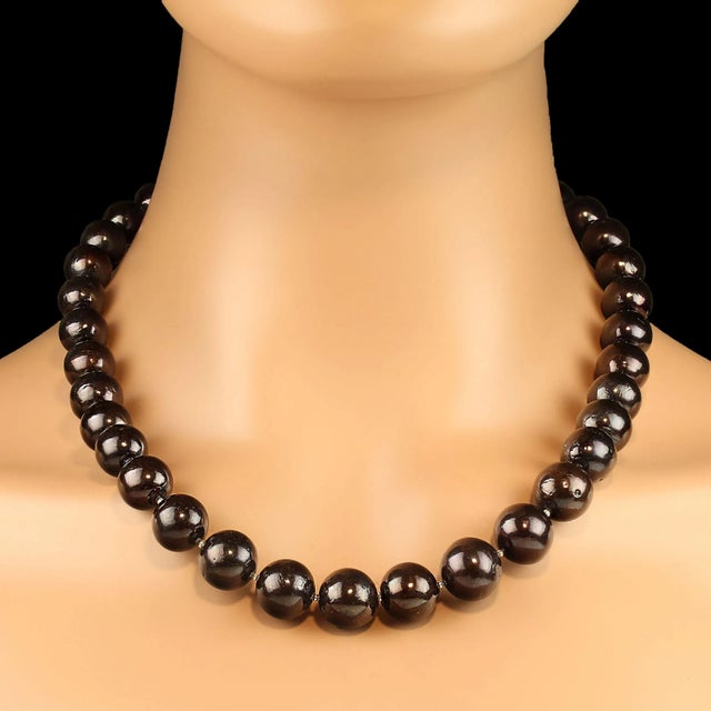 Black Smooth 12-15mm Graduated Gemstone Necklace with Sterling Silver Accents and Bali Silver Toggle Clasp (19-20 Inches)...
