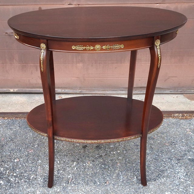 An Early 20th Century Refinished French Regency Mahogany Tiered Tea Table / Side Table with Brass Accents. Excellent...
