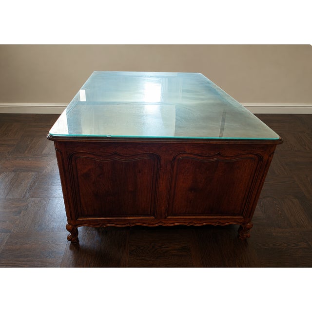 French Provincial Custom Don Ruseau Executive Desk With Hidden Compartments, Original Documentation & Keys, 1988 For Sale - Image 3 of 6