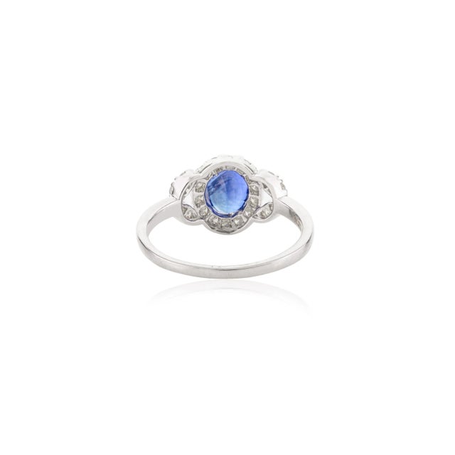 Not Yet Made - Made To Order Handcrafted 14k White Gold 1.51ct Blue Sapphire Diamond Cluster Engagement Ring Size 7 For Sale - Image 5 of 12