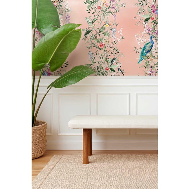 Not Yet Made - Made To Order Mahjong Floral Stripe Grasscloth Wallpaper by House Party | Coral Crack | 8 Yards For Sale - Image 5 of 7