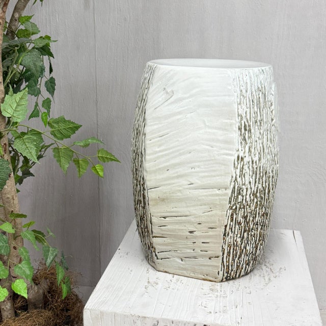 Early 21st Century Textured White Glazed Ceramic Pedestal with Brown Detail For Sale - Image 5 of 12
