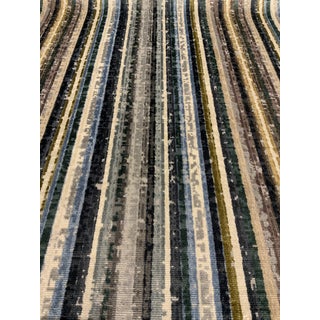 Organic Modern Cut Velvet Multi Color Striped Designer Fabric - 2 Yards For Sale