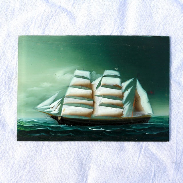 Early 20th Century Early 20th Century Miniature Framed Reverse Glass Painting of a Clipper Ship For Sale - Image 5 of 16