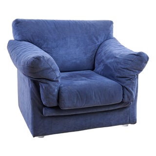 Vintage Blue Velvet Armchair, 1970s For Sale