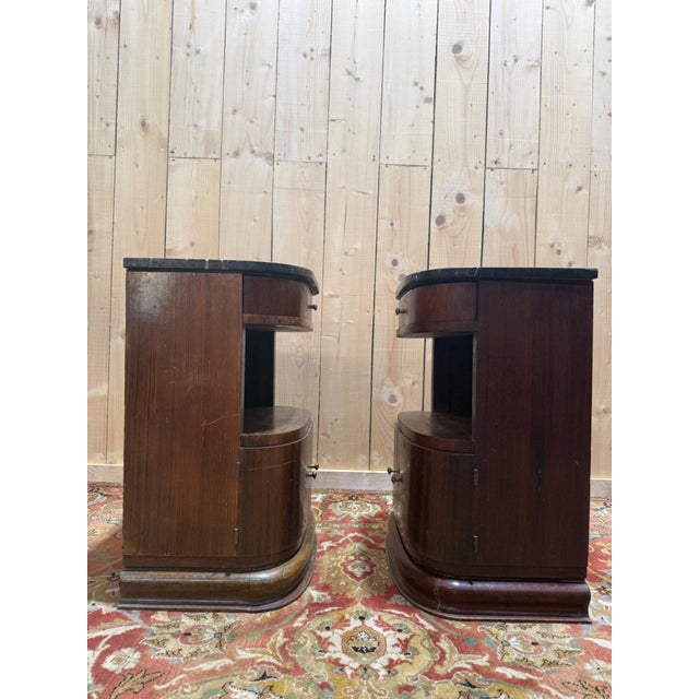 Wood Art Deco Bedside Tables with Marble, 1940s, Set of 2 For Sale - Image 7 of 9