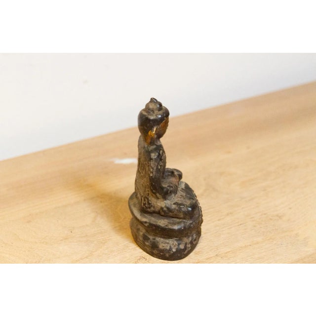 Aged Brass Finished Metal Buddha Figure For Sale - Image 4 of 7