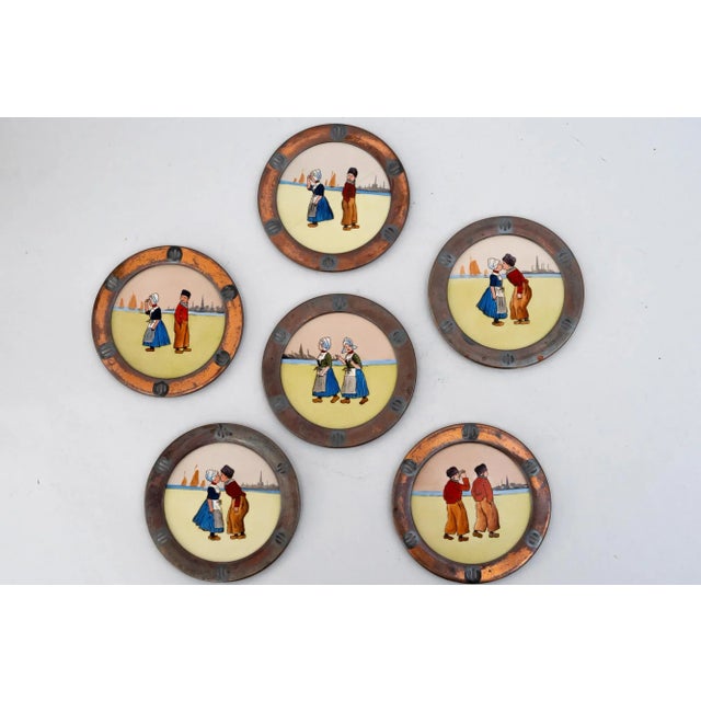 Art Deco Copper and Ceramic Coasters, Vienna, Austria, 1920s, Set of 6 For Sale - Image 11 of 11