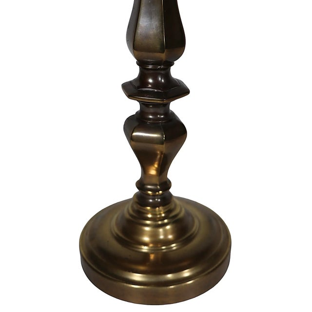 Heavy Brass Candlestick Table Lamp C 1970's For Sale - Image 4 of 11