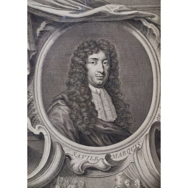 A superb 18th century engraved portrait of George Savile, Marquis of Halifax, Plate 82 in "The Heads of Illustrious...