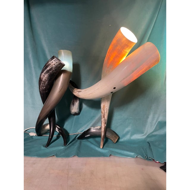 Mid-Century Tall Torchiere Horn Table Lamps Pair For Sale In Miami - Image 6 of 12