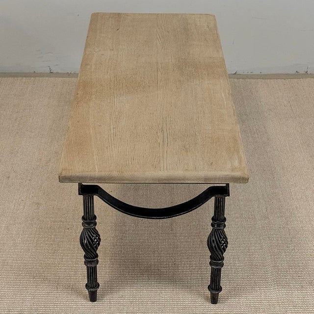 Ecru Antique Country French Stripped Oak and Hand Forged Iron Coffee Table For Sale - Image 8 of 16