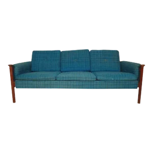 Mid-Century Vintage Scandanavian Teal Plaid Sofa