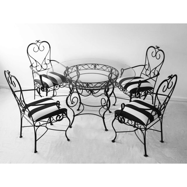Vintage Wrought Iron Glass Top Table & Four Chairs Chairish