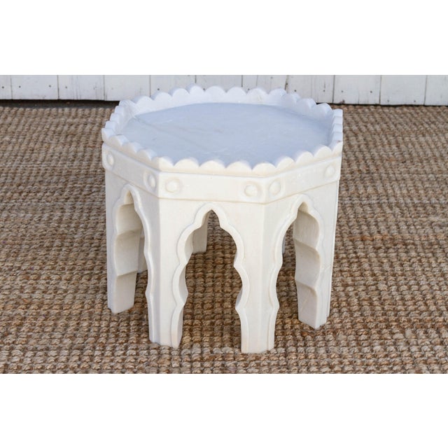 Pair of Carved White Marble End Tables For Sale - Image 10 of 11