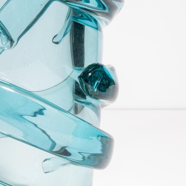 2020s Hand Blown Murano Gomitolo Vase in Aqua Blue Medium For Sale - Image 5 of 6