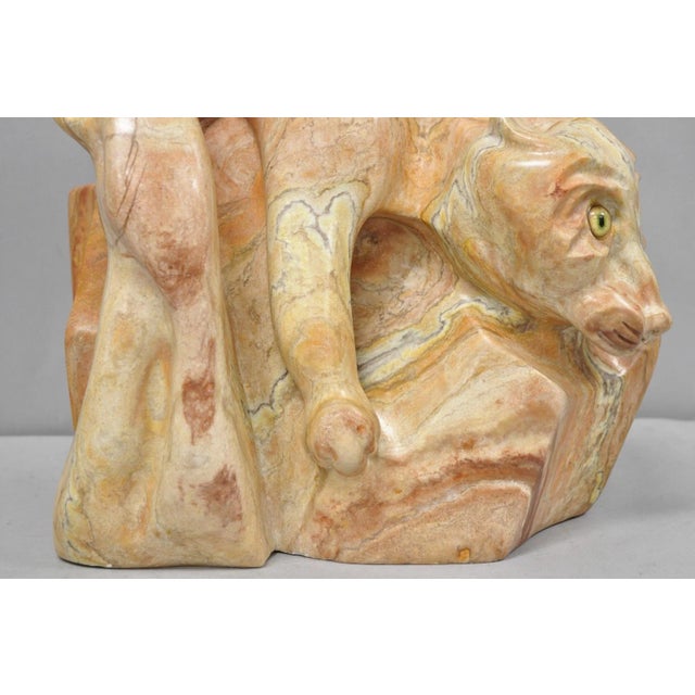 Stone Vintage Seymour Shuren Modern Pink Carved Marble Abstract Panther Cat Sculpture For Sale - Image 7 of 18