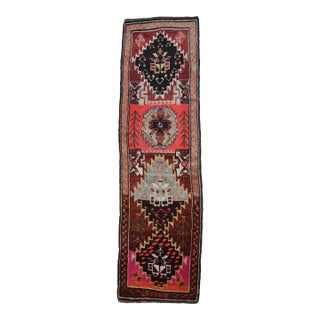 1970s Vintage Handmade Wool Cotton Red Runner Rug For Sale