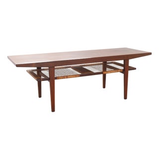Danish Walnut and Cane Coffee Table by Anton Kildeberg, 1960s For Sale