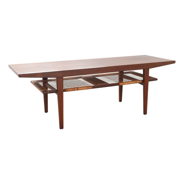 Danish Walnut and Cane Coffee Table by Anton Kildeberg, 1960s For Sale
