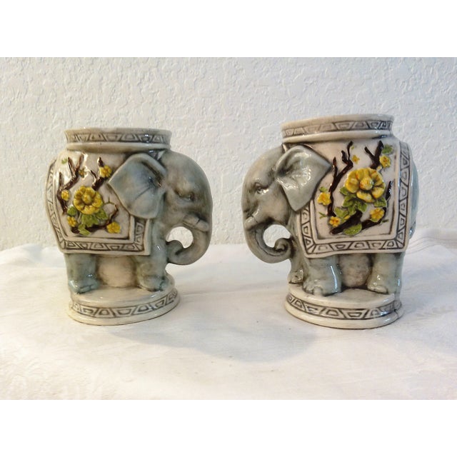 1970s Dove Gray Majestic Ceramic Elephant Plant Stands, a Pair Chairish