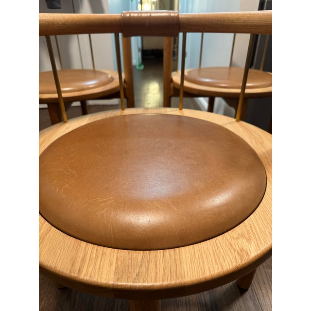 Wood Crump & Kwash Montgomery Dining Chairs Set of 3 Oak Leather Brass For Sale - Image 7 of 10