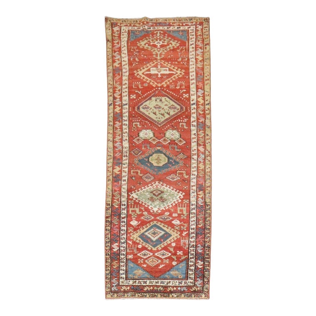 Early 20th Century Zabihi Collection Geometric Tribal Persian Runner - 3'6" x 9'6" For Sale