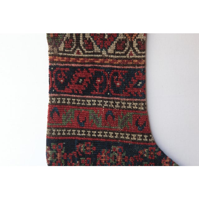 Traditional Christmas Stocking From Antique Sene Rug – Rich Green, Red & Blues Home Decor Stocking For Sale - Image 3 of 6
