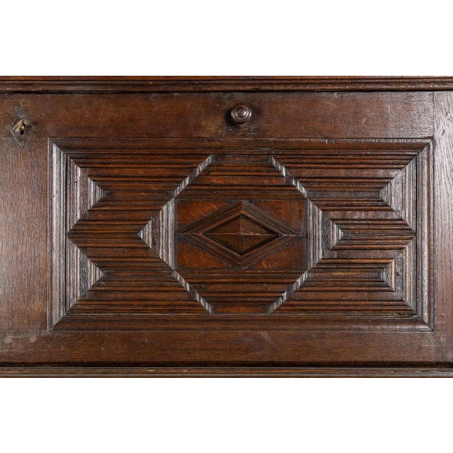 An Impressive Early 18th Century Dutch Oak Geometric Kussen Cabinet With Integral Secretaire For Sale - Image 9 of 12