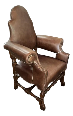 18th C Style Charles Pollock for William Switzer Walnut Leather Arm Chair